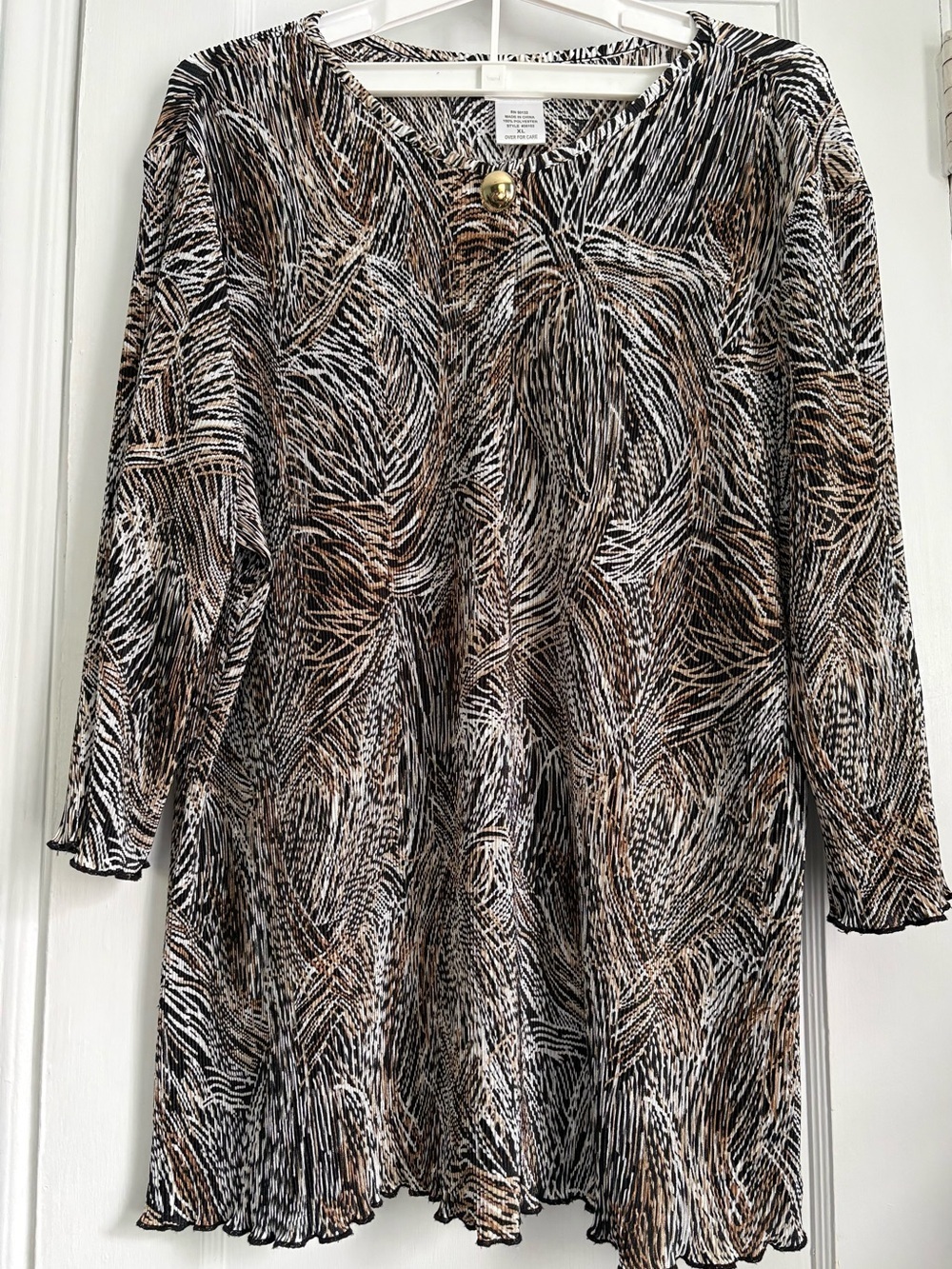 Bon Women’s Pleated Animal Print Tunic Blouse 3/4 Sleeve Sz:XL